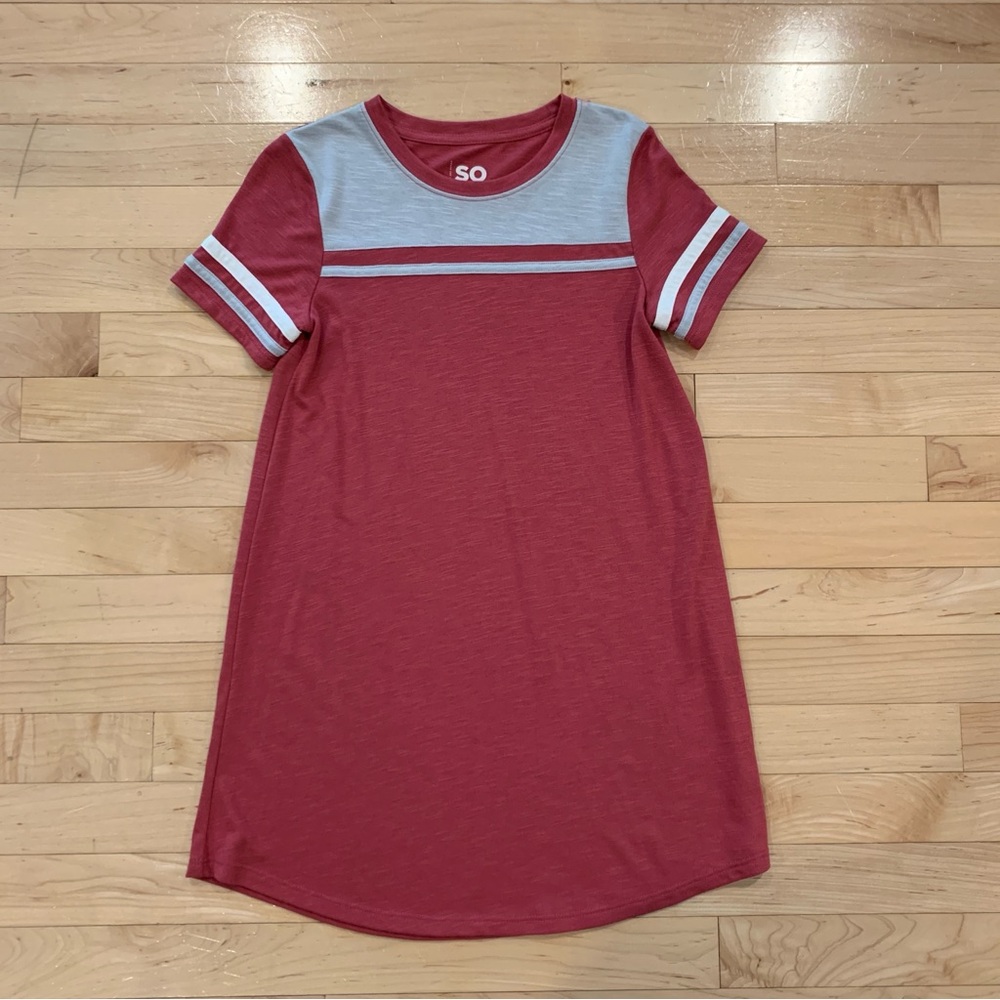 SO youth girls size 8 pink shirt dress